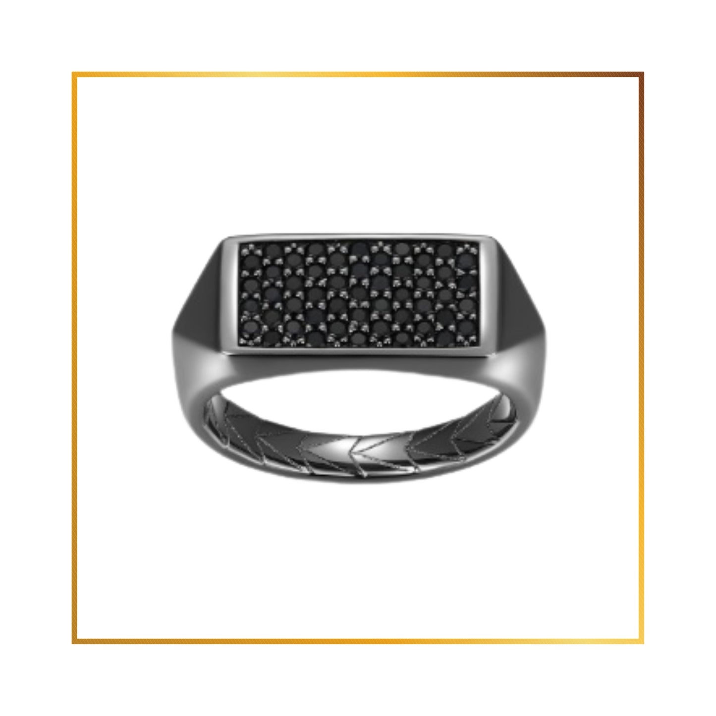 Bague Ethos Chevalière rectangle Saphirs Noirs