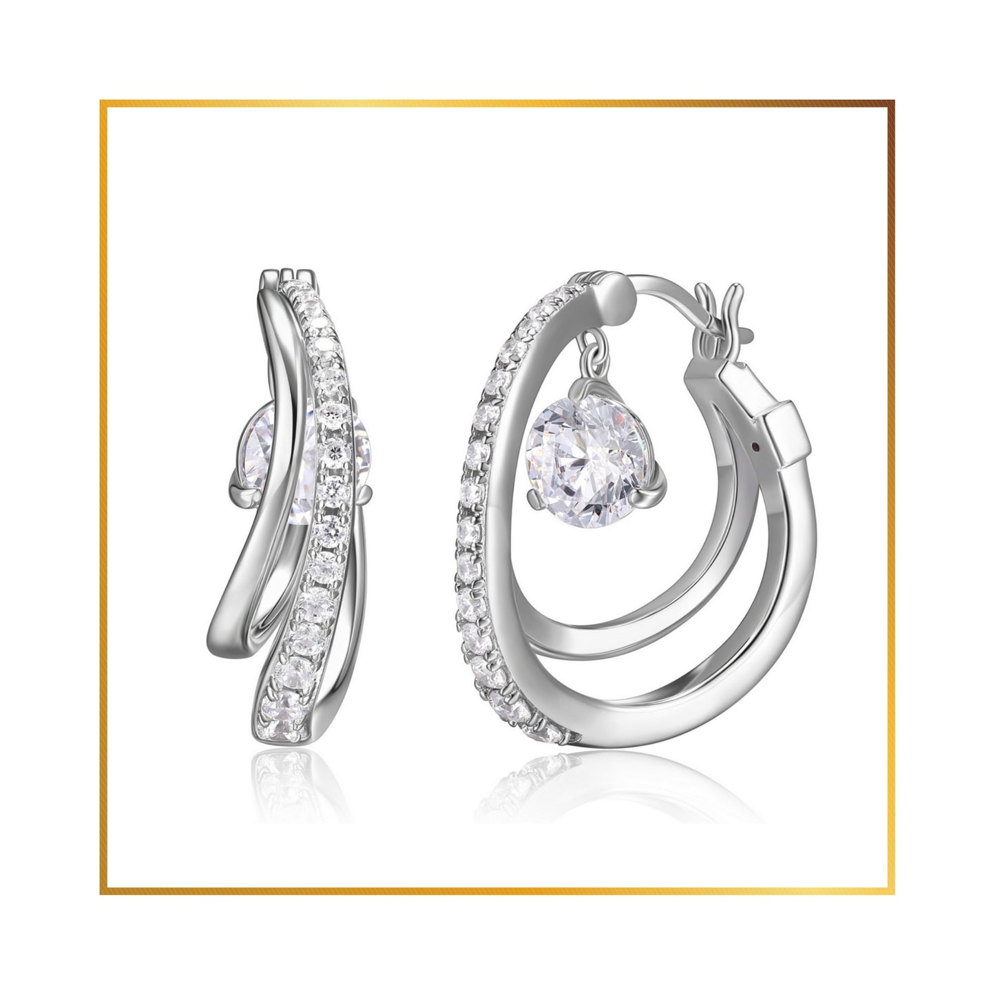 Boucle d'oreille Elle Anneau double avec cubic pendant