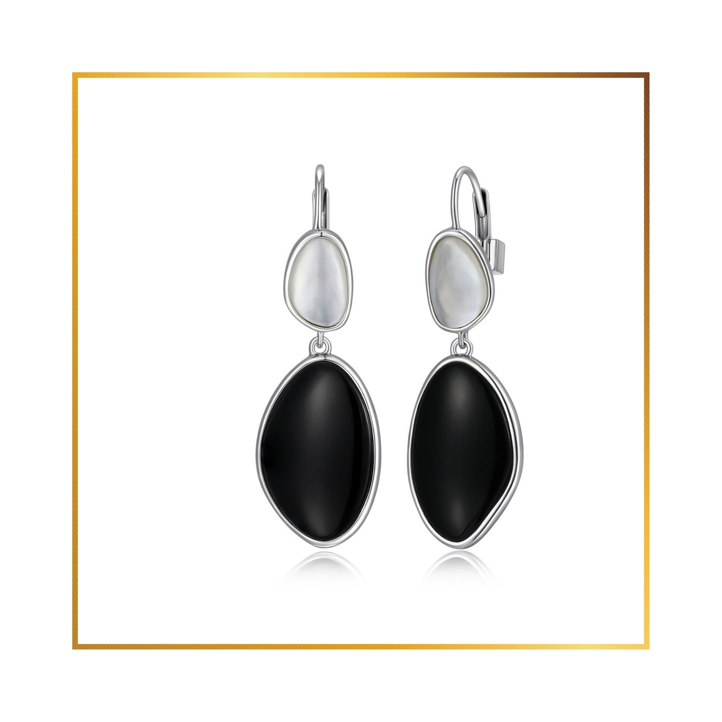 Boucle d'oreille Elle nacre de perle et Agate noire