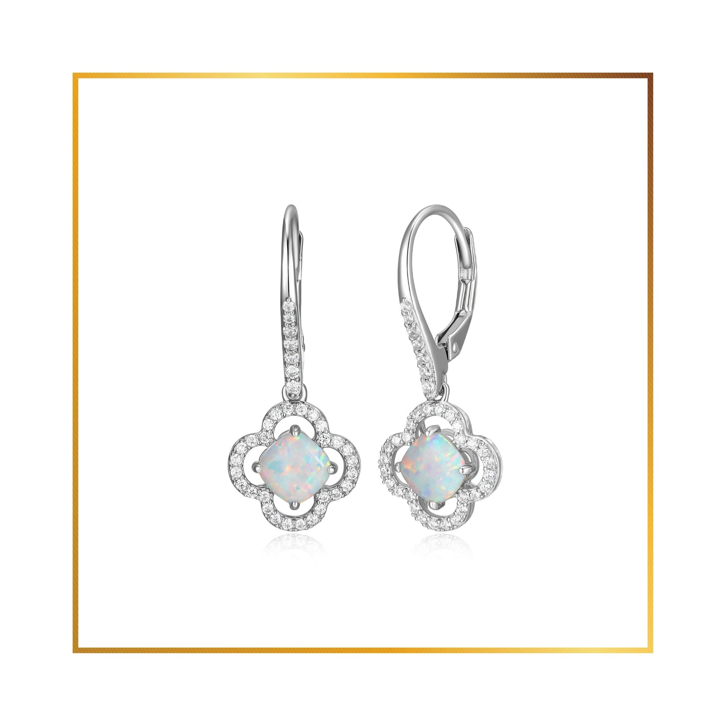 Boucle d'oreille trèfle opale synt.