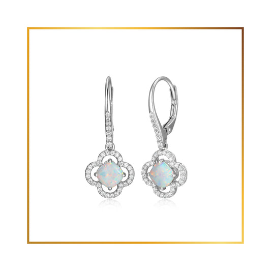 Boucle d'oreille trèfle opale synt.