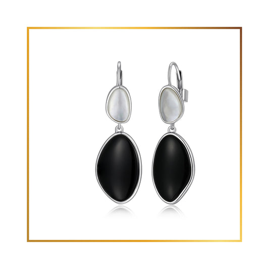 Boucle d'oreille Elle nacre de perle et Agate noire